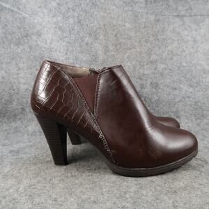 White Mt Shoes Womens 9W Ankle Booties High Heel Brown Fashion Side Zip Boots